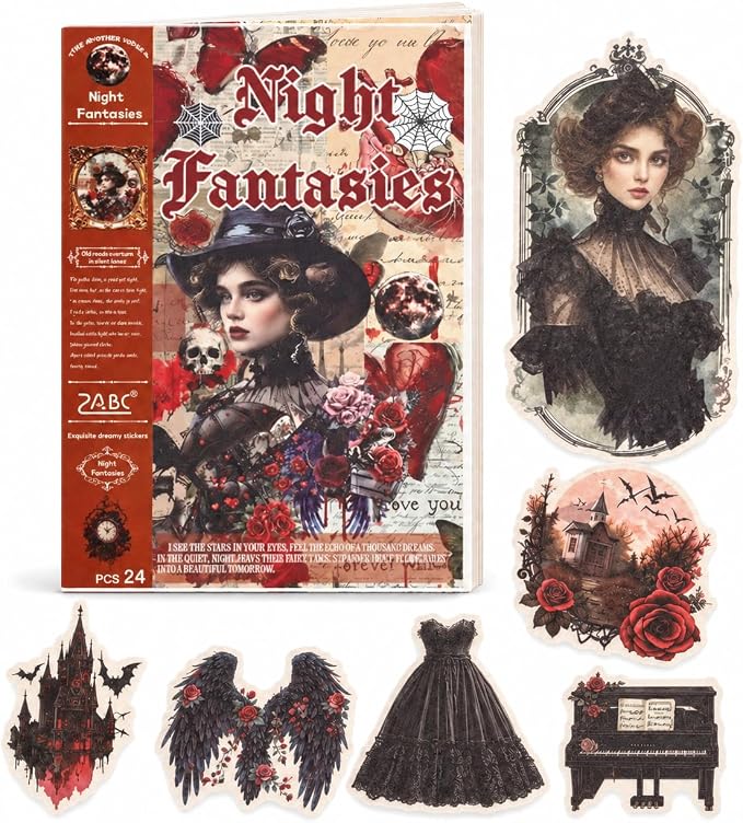 Night Fantasies Washi Sticker Book, 24 Sheets, Red - skull sticker