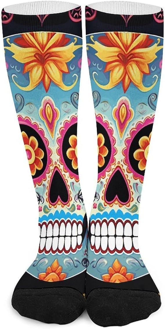 Sugar Skulls Knee High Soccer Socks Moisture Wicking - sugar skull costume