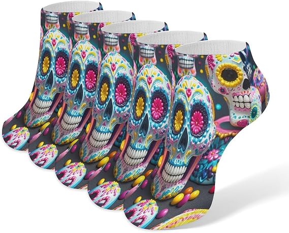 Sugar Skulls Ankle Socks for Men Women 5 Pairs - sugar skull costume