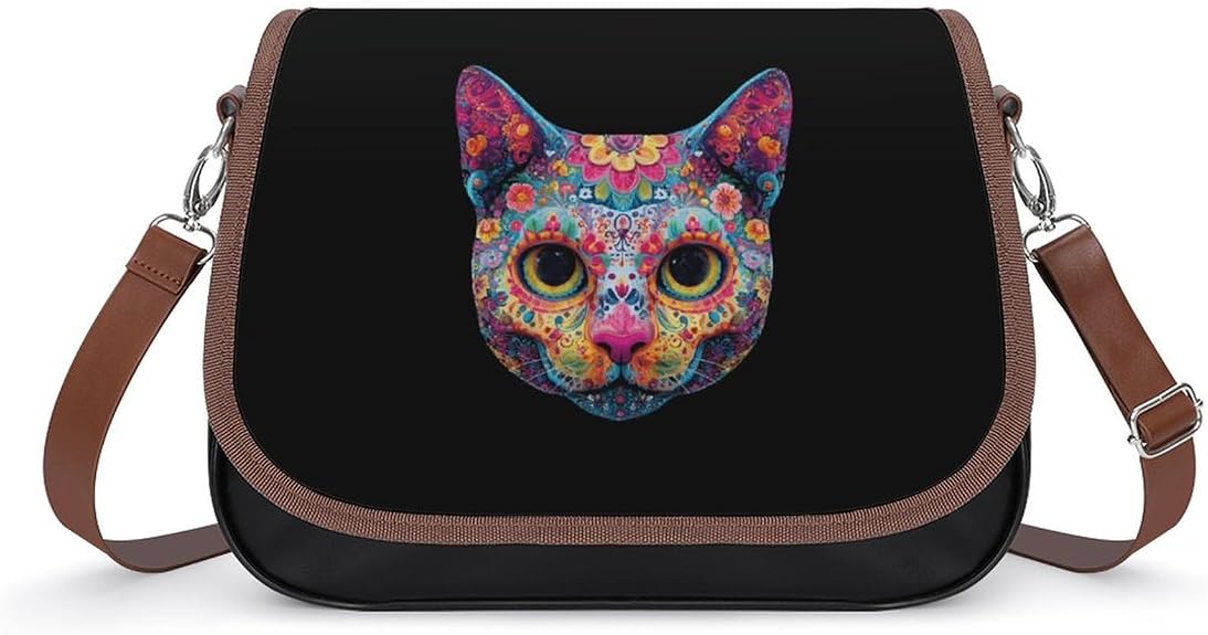 Sugar Skull Cat Face Womens Crossbody Bag Leather Messenger Handbag - sugar skull handbags for sale