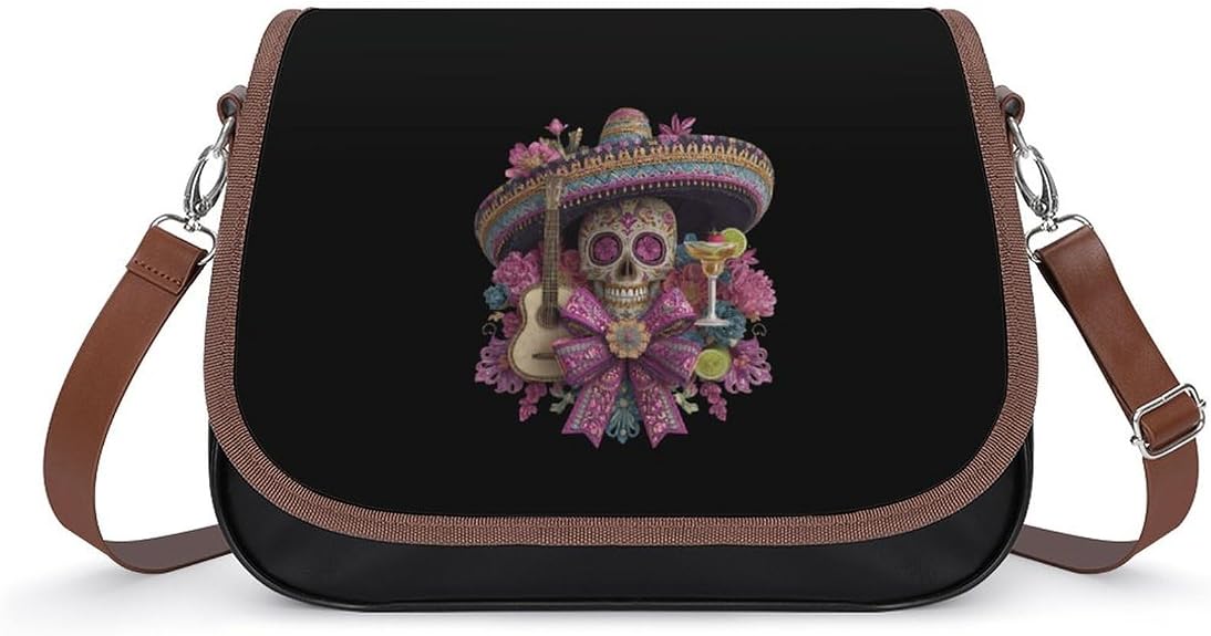 Sugar Skull with Sombrero Womens Crossbody Bag Leather Messenger Handbag - sugar skull handbags for sale