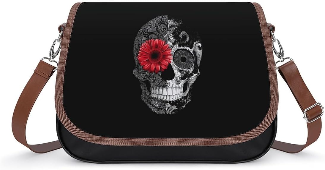 Floral Sugar Skull Womens Crossbody Bag Leather Messenger Handbag - sugar skull handbags for sale