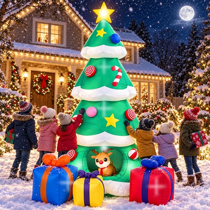 10FT Inflatable Christmas Tree, Light Up Blow Up with Built-in LED Lights. Waterproof, Great for Yard, Lawn, Porch, Garden. Outdoor Holiday Decoration for Home Xmas Party - skull inflatable
