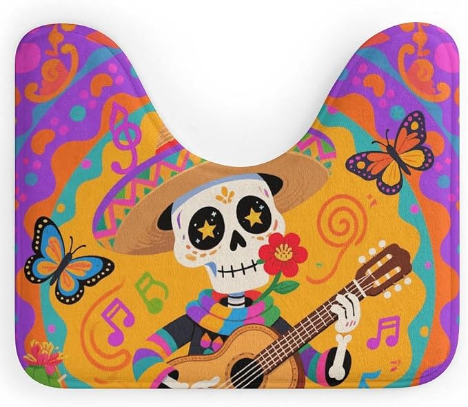 U Shaped Toilet Rug Absorbent Non-Slip Bath Mat Luxury Bathroom Rug - skull floor mat