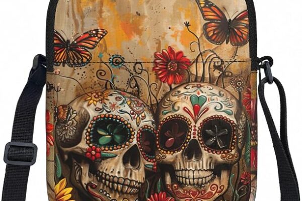 Sugar Skulls Butterfly Print Women Crossbody Bag Shoulder Lightweight Travel Purse Casual Daily Handbag