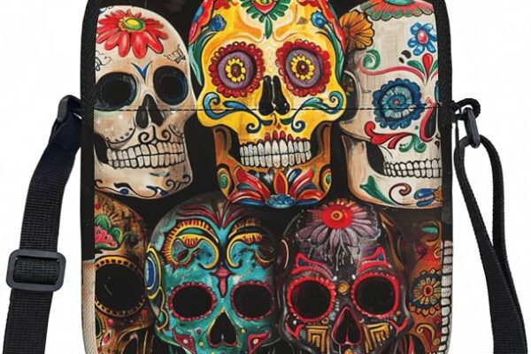 Sugar Skulls Print Women Crossbody Bag Shoulder Lightweight Travel Purse Casual Daily Handbag