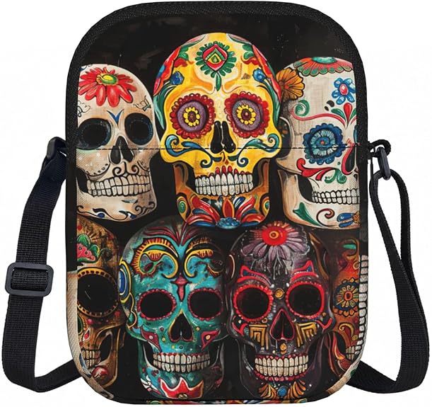 Sugar Skulls Print Women Crossbody Bag Shoulder Lightweight Travel Purse Casual Daily Handbag - sugar skull handbags for sale