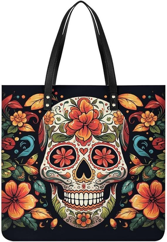 PU Leather Tote Bag for Women Fashion Large Capacity Shoulder Bags - sugar skull handbags for sale