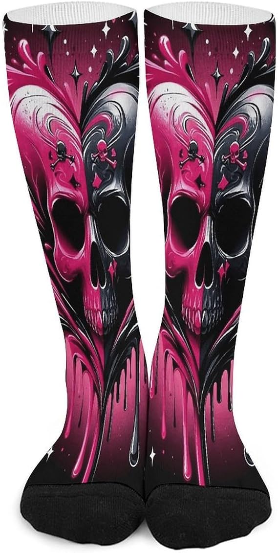 Knee High Socks, Athletic-Socks, Breathable, Heart Skull - sugar skull costume