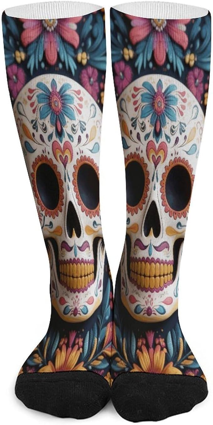 Knee High Socks, Athletic-Socks, Breathable, Sugar Skull - sugar skull costume