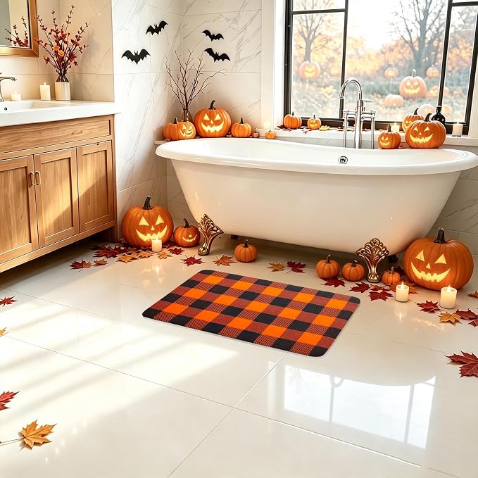 Halloween Bathroom Rugs, Ultra Thin Bath Mat, Non Slip 16"x24" - skull toilet mat
