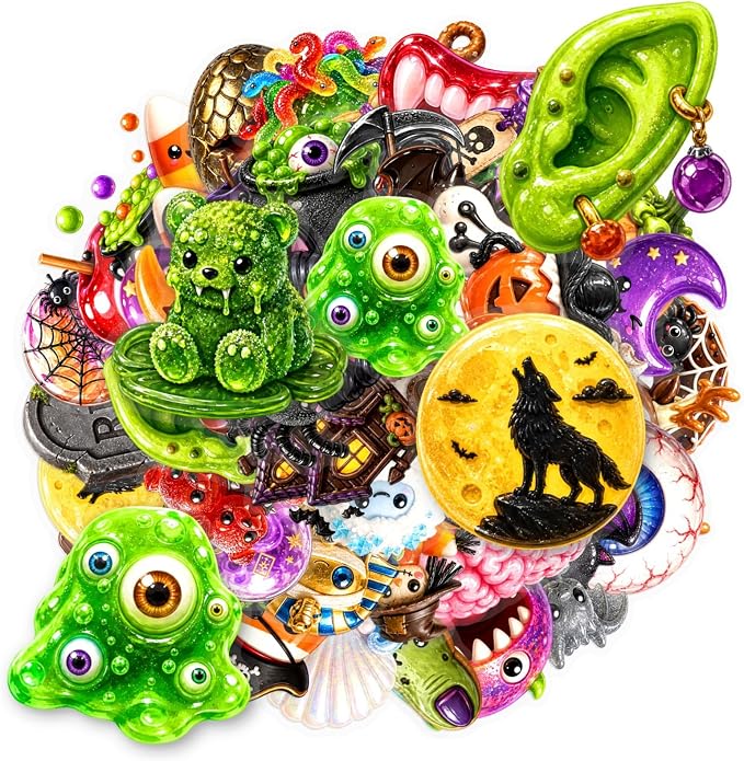 50PCS Cute Monster Sticker Hallowmas Transparent PET Stickers (Dark) - skull sticker