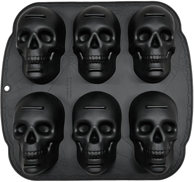 Skull Cake Pan Silicone Mold 3D Skull Ice Cube Mold (6 Cavity) - skull ashtray