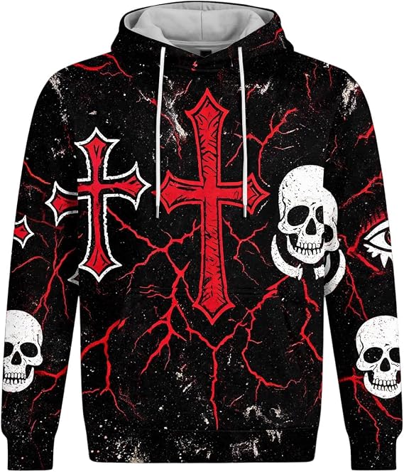 Halloween Graphic Sweatshirts for Men Novelty Skeleton Casual Fleece Hoodie - skull sweatshirts
