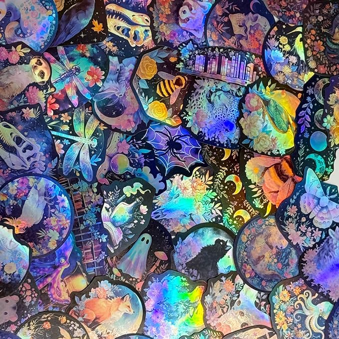 50Pcs Holographic Gothic Stickers Fantasy and Nature Laser Decals (Gothic) - skull sticker