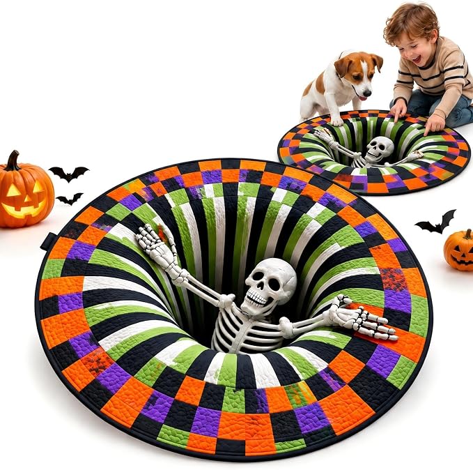 3D Halloween Rugs, New 3D Rugs Optical Illusion Halloween，47*47in