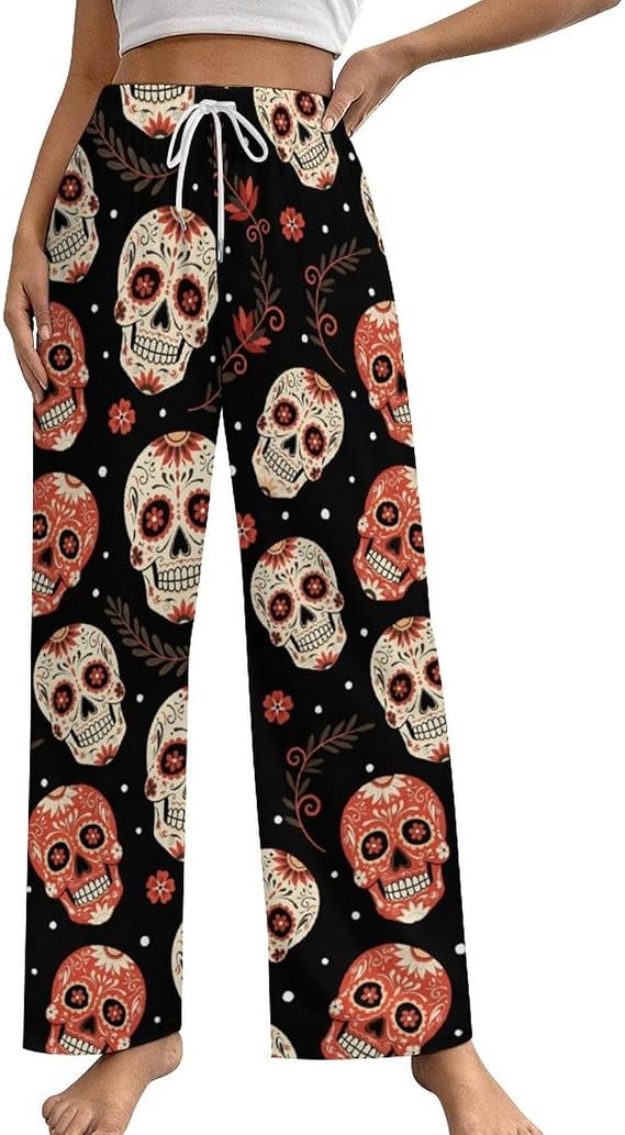 Womens Comfy Pajama Pants Lounge Pants Bottoms Santa Claus Christmas Tree - skull pajamas