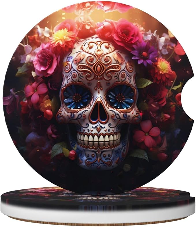 Ceramic Car Coasters 2 Pcs - skull coaster
