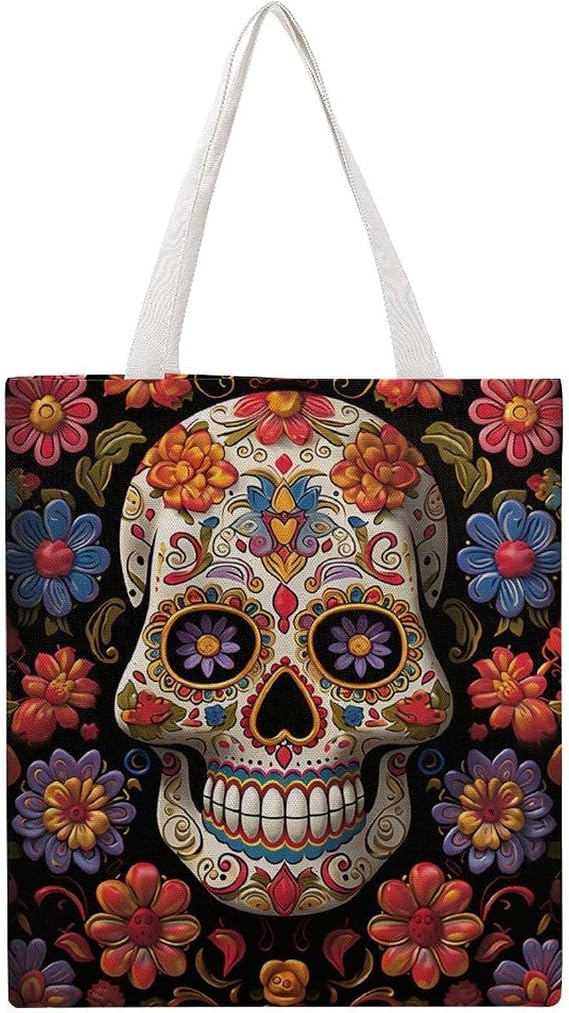Sugar Skulls Canvas Tote Bag for Shopping Travel Work - sugar skull handbags for sale