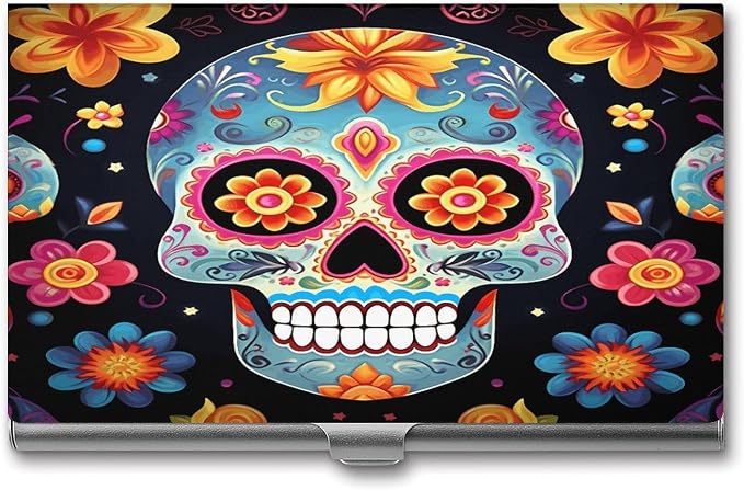 Aluminum Alloy Sugar Skulls Business Card Holder - sugar skull handbags for sale