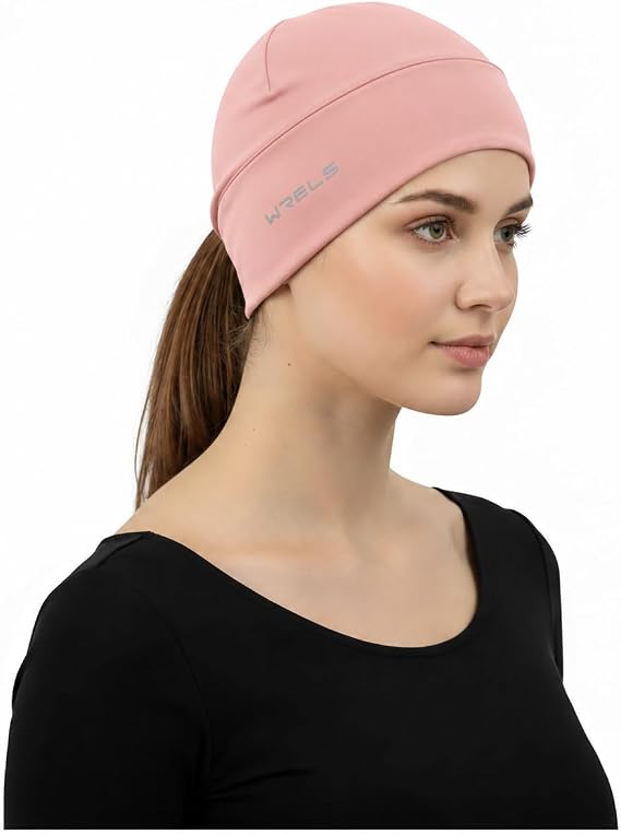 WRELS Thermal Running Skull Cap with Ear Flaps - Winter Hat for Women | Windproof Beanie Helmet Liner, Cold Weather Athletic Beanies with Ear Flap for skiing cycling outdoor activities - skull helmet