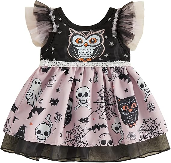My First Halloween Baby Girl Outfit Infant Flying Sleeve Romper Dress - sugar skull dress