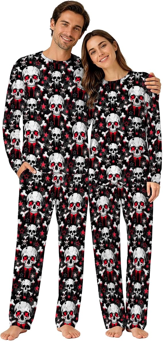 Matching Halloween Pajamas for Couples Skull 2 Piece PJs for Adults - skull pajamas