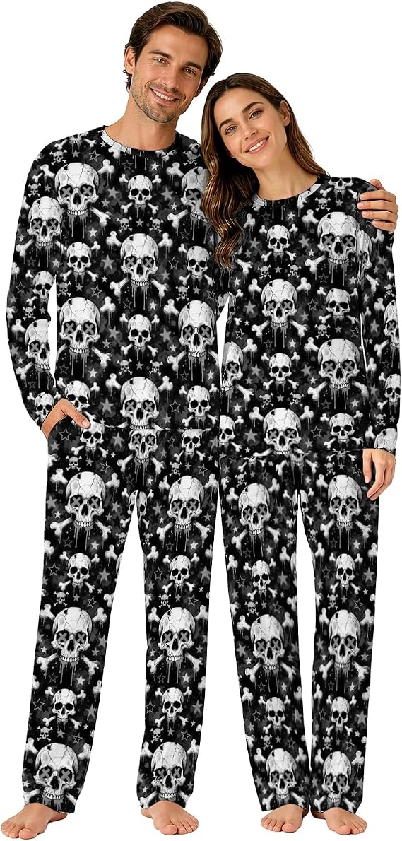 Matching Halloween Pajamas for Couples Skull 2 Piece PJs for Adults - skull pajamas