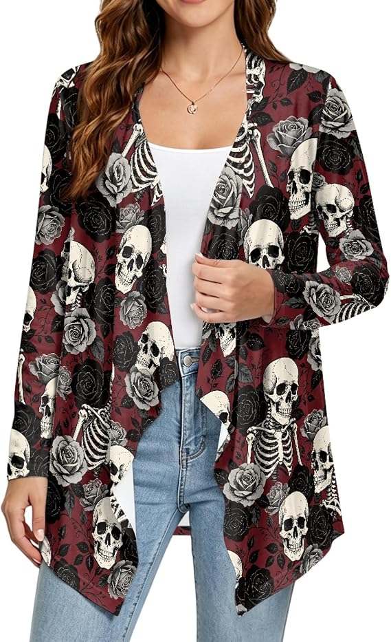 Fall Halloween Cardigans for Women - skull jacket