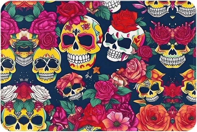 Sugar and Skulls and Flowers Print Doormat Hem Mat, Entrance Rug for Home - sugar skull boots