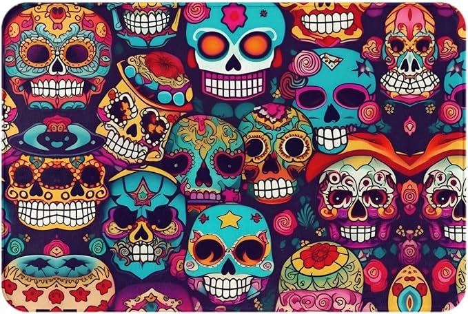 BaerK Sugar Skulls Print Doormat Hem Mat, Entrance Rug for Home - skull carpet