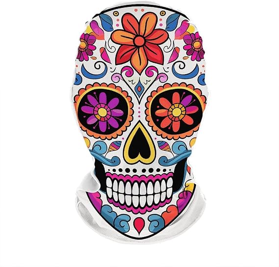 Sugar Skull Balaclava Ski Mask, Cooling Face Cover - skull headband