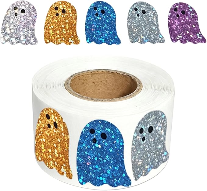 RIICFDD Halloween Glitter Stickers Roll Cute Ghost Laser Decals Sticker - skull sticker