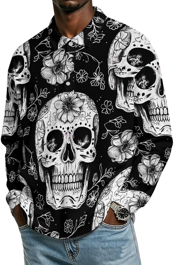 Dead Sugar Skull Mens Quarter Button Sweatshirt Small - skull sweatshirts