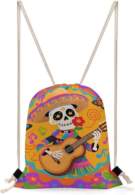 Sugar Skull Durable Large Drawstring Backpack - skull backpack