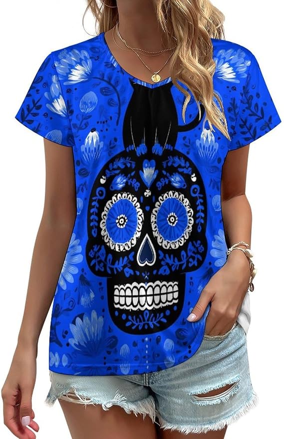 Cats on Sugar Skull Casual Women's Short Sleeve T-Shirt 5X-Large - skull leggings