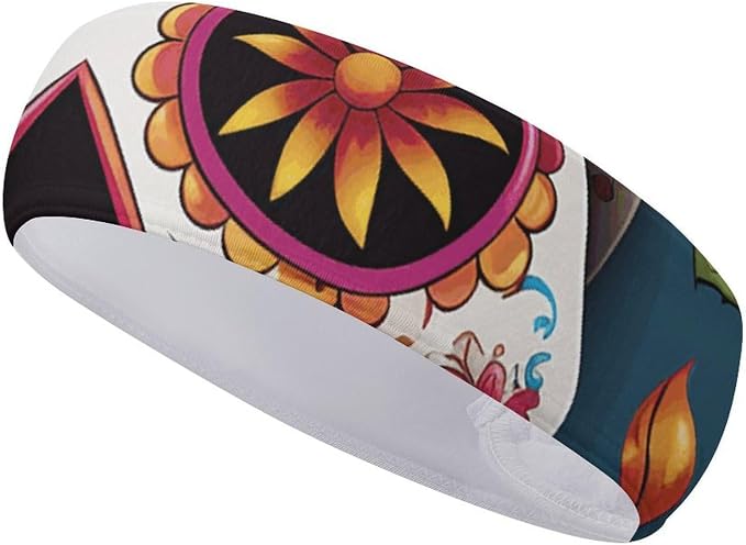 Colorful Sugar Skull Sports Headbands for Men, Anti-Slip Hairbands - skull headband
