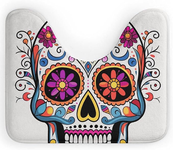 Sugar Skull Toilet Rugs Absorbent Non-Slip Bath Mat - skull floor mat