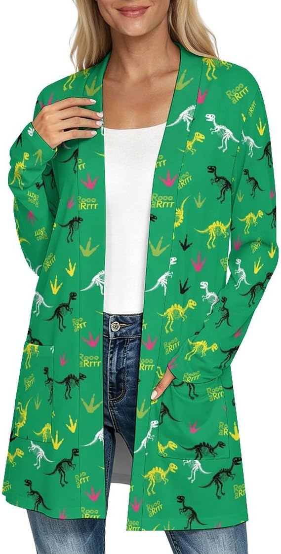 Cartoon-Squid Womens Long Cardigan Lightweight Open Front Long Sleeve Outfits with Pockets 5X-Large