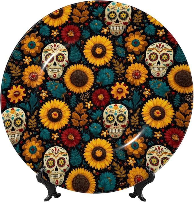 Ceramic Decorative Plate With Stand Hook,Sugar Skull - skull sticker