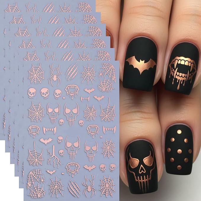Halloween Nail Art Stickers Decals 3D Skull Bat Spider Web Nail Art Decals - skull sticker