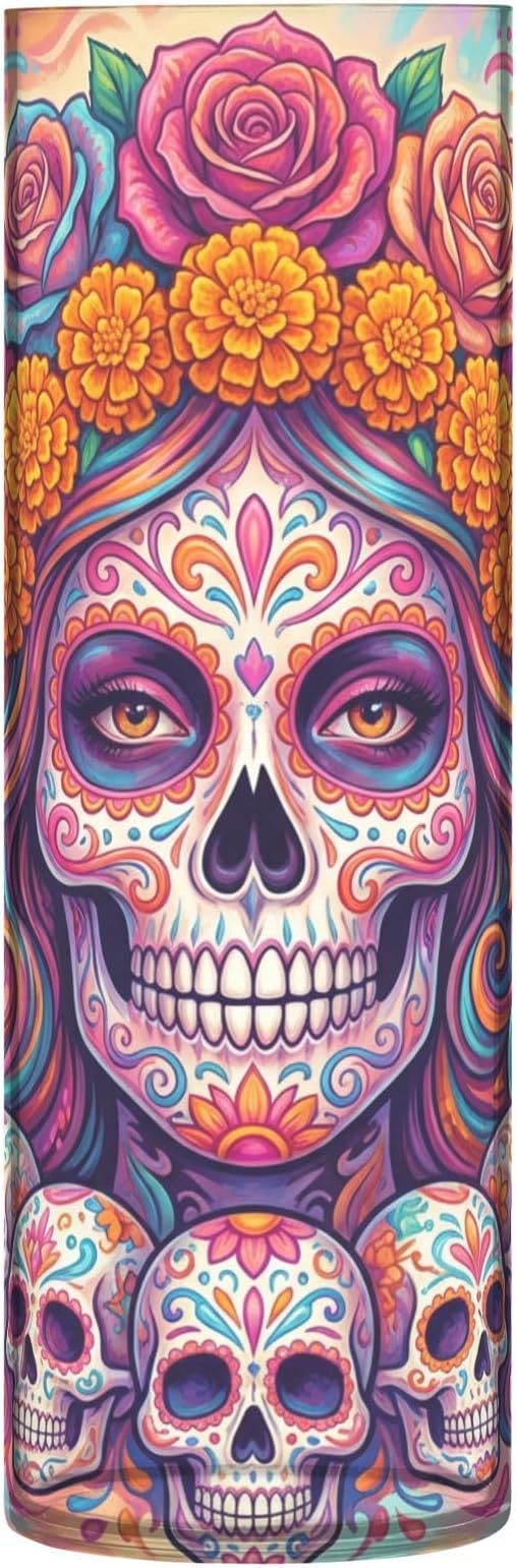 Dia De Los Muertos Mexican Sugar Skull Girl Plastic Vase for Flowers - skull candle