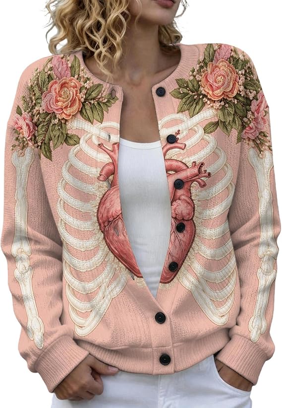 Halloween Sweater for Women Skeleton Knit Pullover & Cardigan Costume - skull jacket