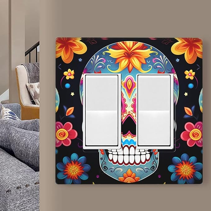 Decorator Wall Plate, Size 2-Gang 4.5'' x 4.6'', Double Light Switch Cover - skull plate