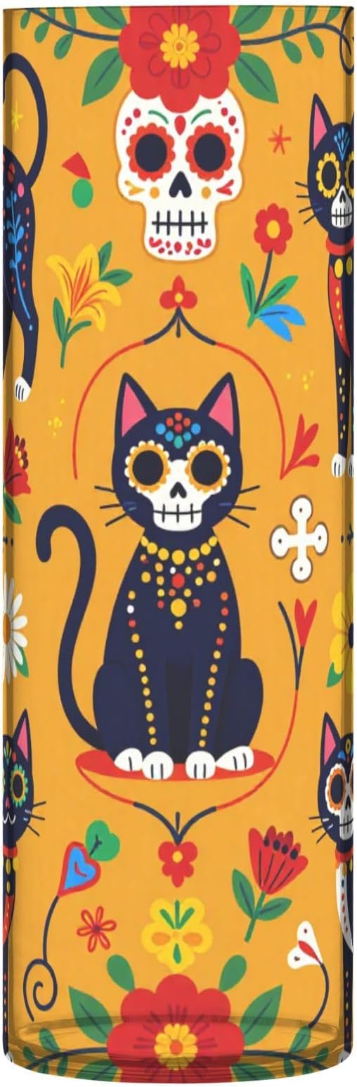 Orange Sugar Skull Cats Art Plastic Cylinder Vase - skull candle