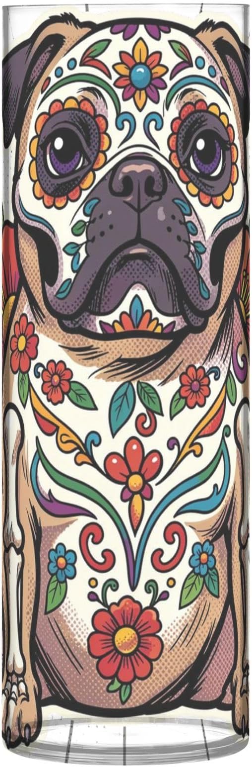 Sugar Skull Pug Dog Floral Plastic Flower Vase - skull candle