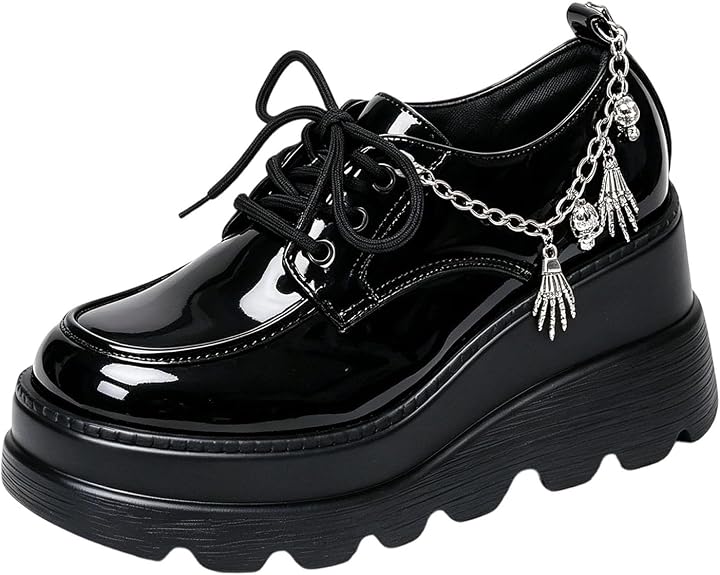 Women's Gothic Platform Ankle Boots Skull Chain Lace Up Halloween Booties - sugar skull boots
