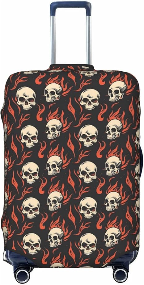Travel Suitcase Cover Luggage Cover,Fits 18"-32",Skull Flame (1) - skull suitcase
