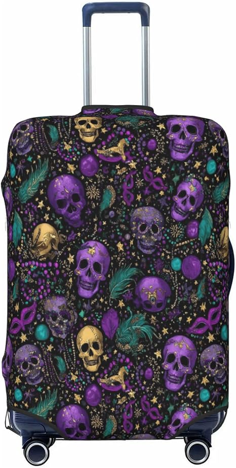 Travel Suitcase Cover Luggage Cover,Fits 18"-32",Mardi Gras Skulls - skull suitcase