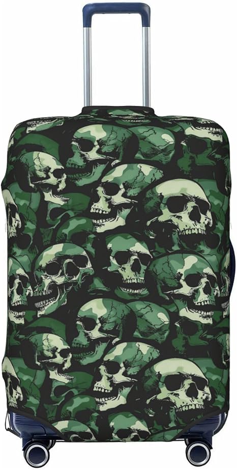 Travel Suitcase Cover Luggage Cover,Fits 18"-32",Green Camouflage Skull (8) - skull suitcase